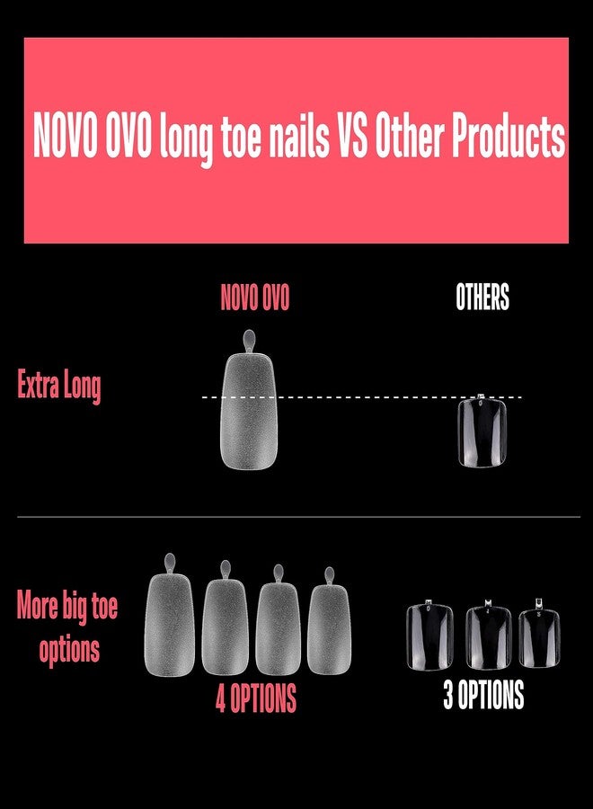 NOVO OVO 120 pcs Long Toe Nail Tips Press on, Curved Full Cover Longtoes Claw, Clear Double Matte Pre-filed Nail Extension for Pedicure Acrylic, Tapered Square Soft Gel Toenails x 12 Sizes - Image 4